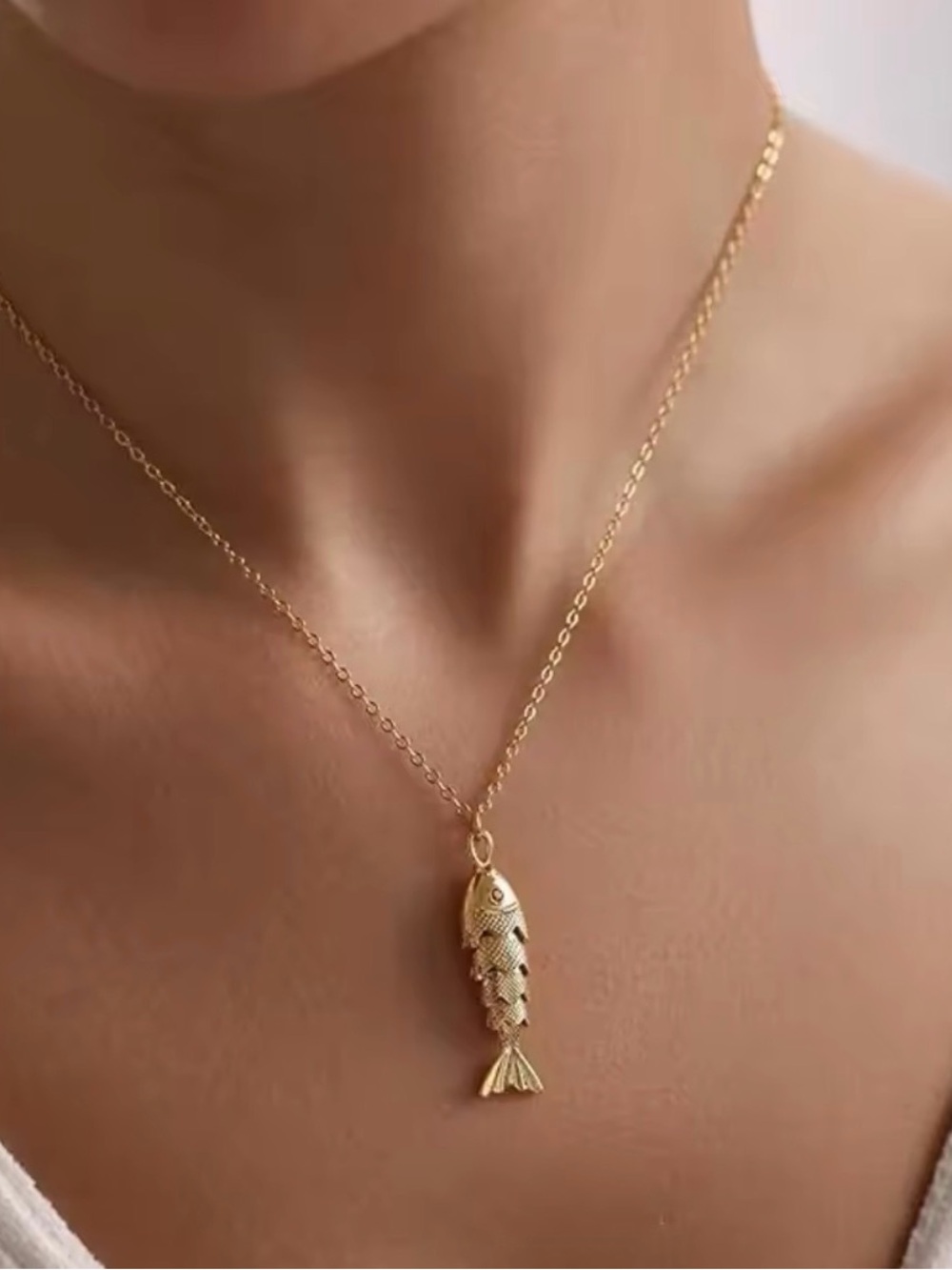 Gold Fish Charm Necklace